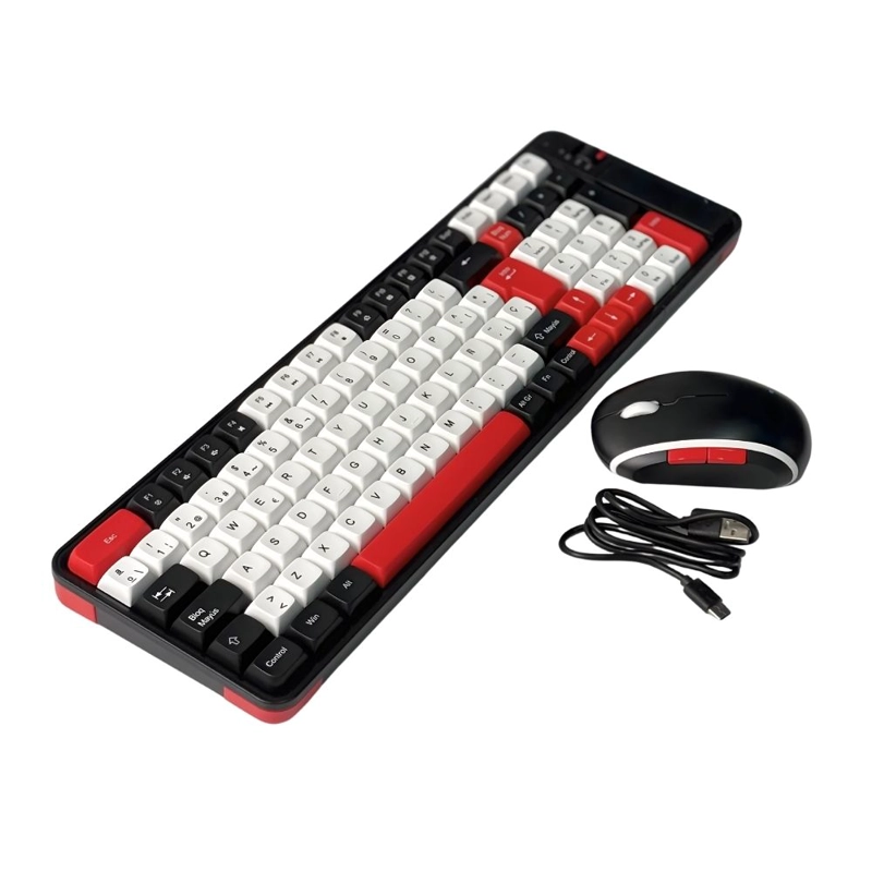 KIT TECLADO Y MOUSE INALAMBRICO BLUETOOTH RECARGABLE ROJO - 1