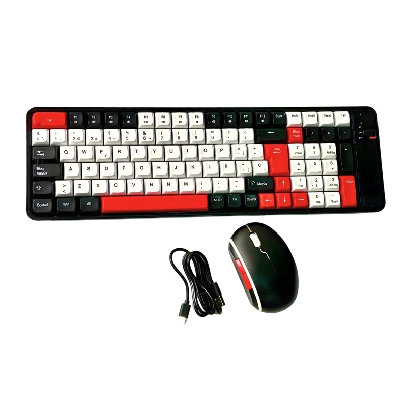KIT TECLADO Y MOUSE INALAMBRICO BLUETOOTH RECARGABLE ROJO - 2