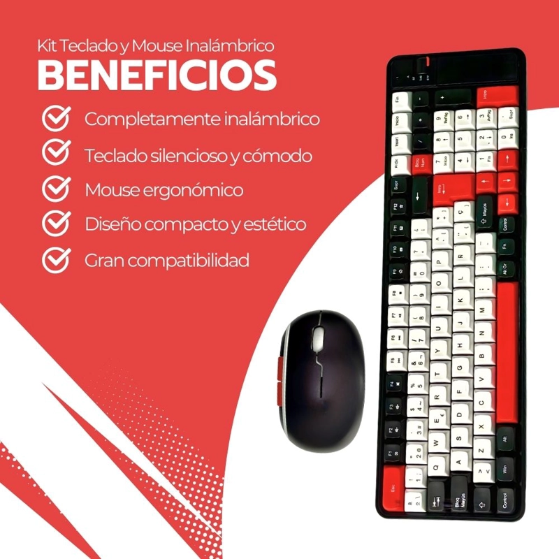 KIT TECLADO Y MOUSE INALAMBRICO BLUETOOTH RECARGABLE ROJO - 4