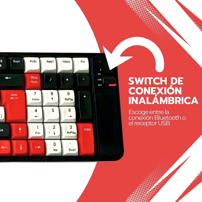 KIT TECLADO Y MOUSE INALAMBRICO BLUETOOTH RECARGABLE ROJO - 5