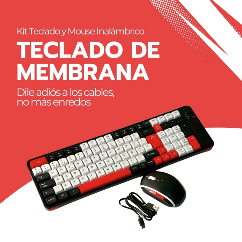 KIT TECLADO Y MOUSE INALAMBRICO BLUETOOTH RECARGABLE ROJO - 7
