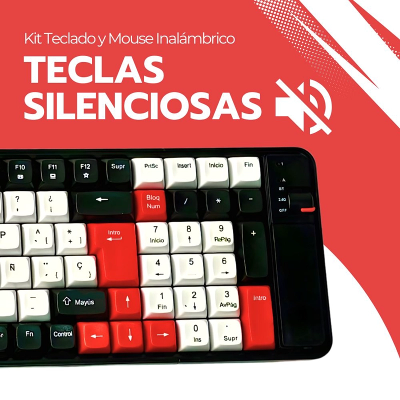 KIT TECLADO Y MOUSE INALAMBRICO BLUETOOTH RECARGABLE ROJO - 8