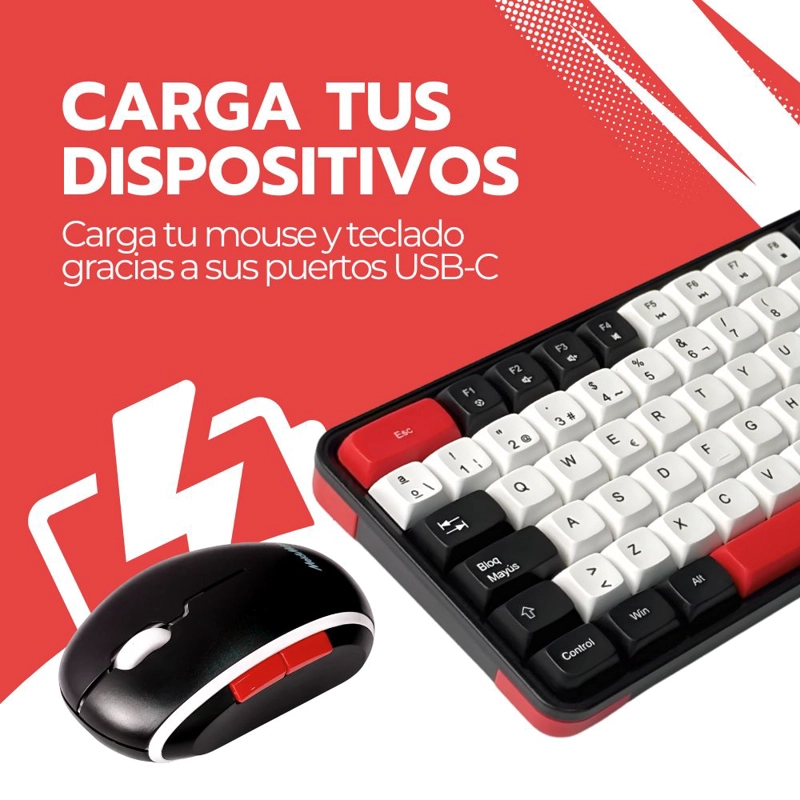 KIT TECLADO Y MOUSE INALAMBRICO BLUETOOTH RECARGABLE ROJO - 9