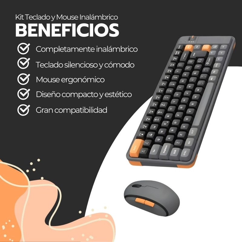 KIT TECLADO Y MOUSE INALAMBRICO BLUETOOTH USB AMARILLO - 4