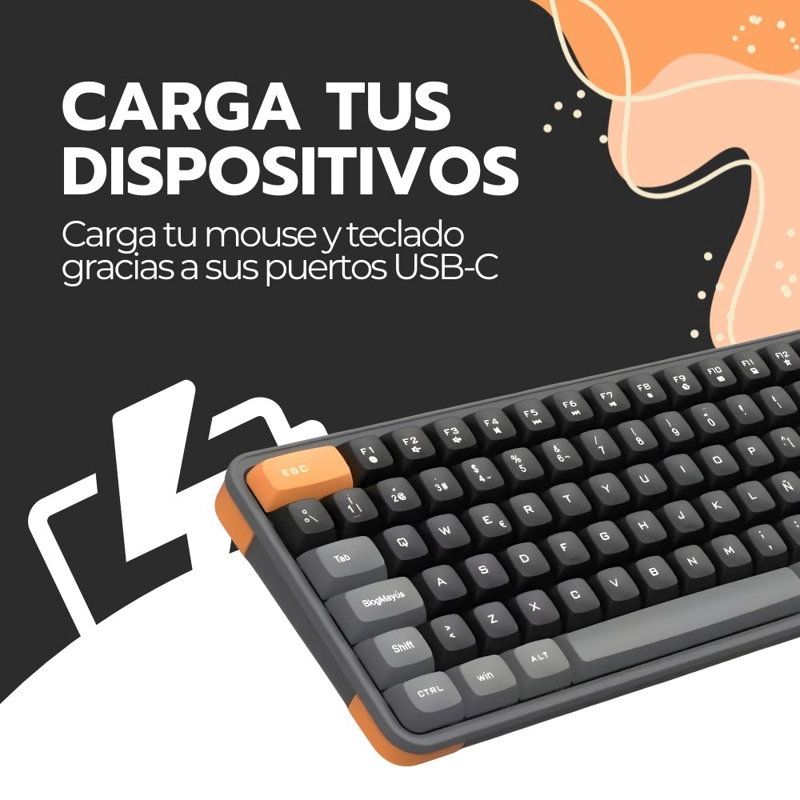 KIT TECLADO Y MOUSE INALAMBRICO BLUETOOTH USB AMARILLO - 9