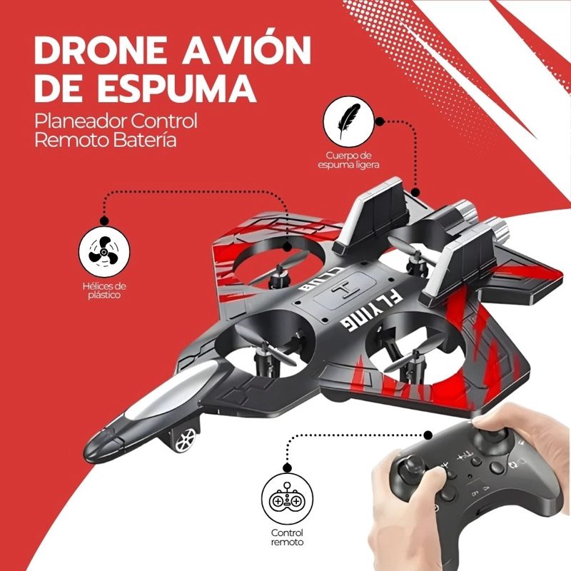 JUGUETE DRONE AVION ESPUMA PLANEADOR CONTROL REMOTO BATERIA - 3