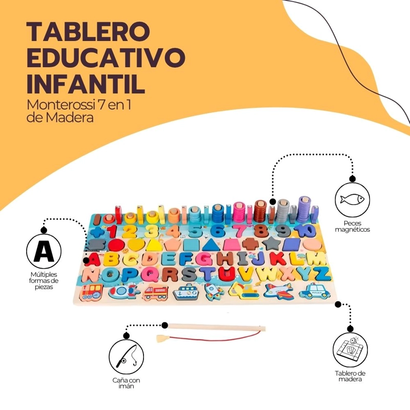TABLERO EDUCATIVO INFANTIL MONTEROSSI 7 EN 1 DE MADERA - 3