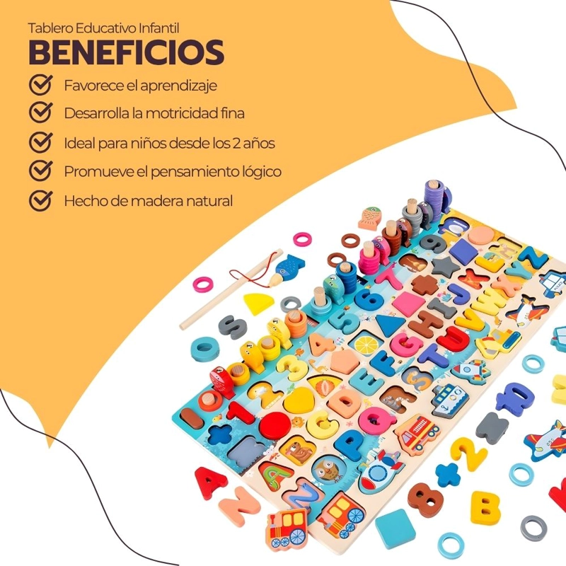 TABLERO EDUCATIVO INFANTIL MONTEROSSI 7 EN 1 DE MADERA - 4