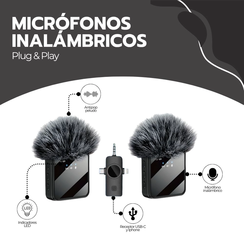 MICROFONO DOBLE INALAMBRICO CON RECEPTOR 3 EN 1 UNIVERSAL - 3