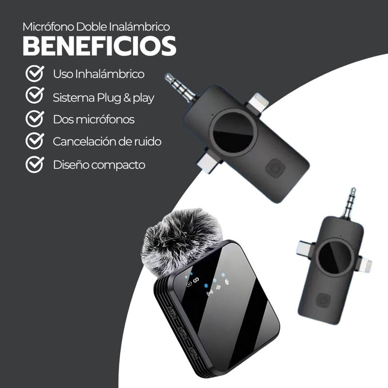 MICROFONO DOBLE INALAMBRICO CON RECEPTOR 3 EN 1 UNIVERSAL - 4