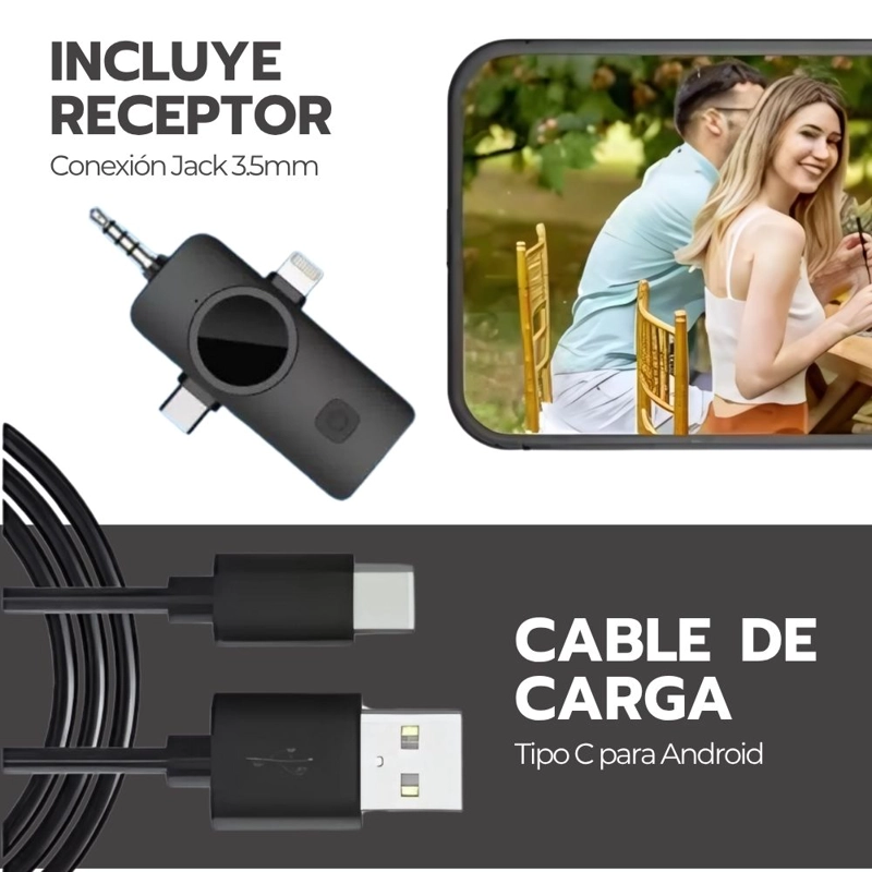 MICROFONO DOBLE INALAMBRICO CON RECEPTOR 3 EN 1 UNIVERSAL - 6