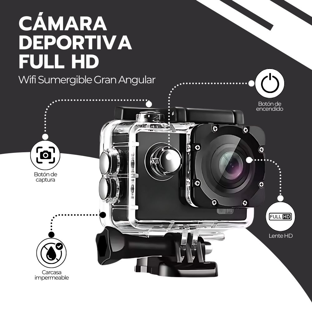 CAMARA DE ACCION DEPORTIVA FULL HD SUMERGIBLE GRAN ANGULAR - 3