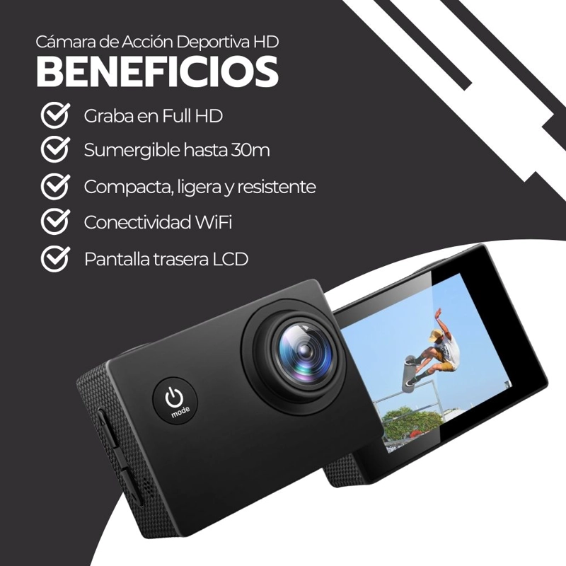 CAMARA DE ACCION DEPORTIVA FULL HD SUMERGIBLE GRAN ANGULAR - 4