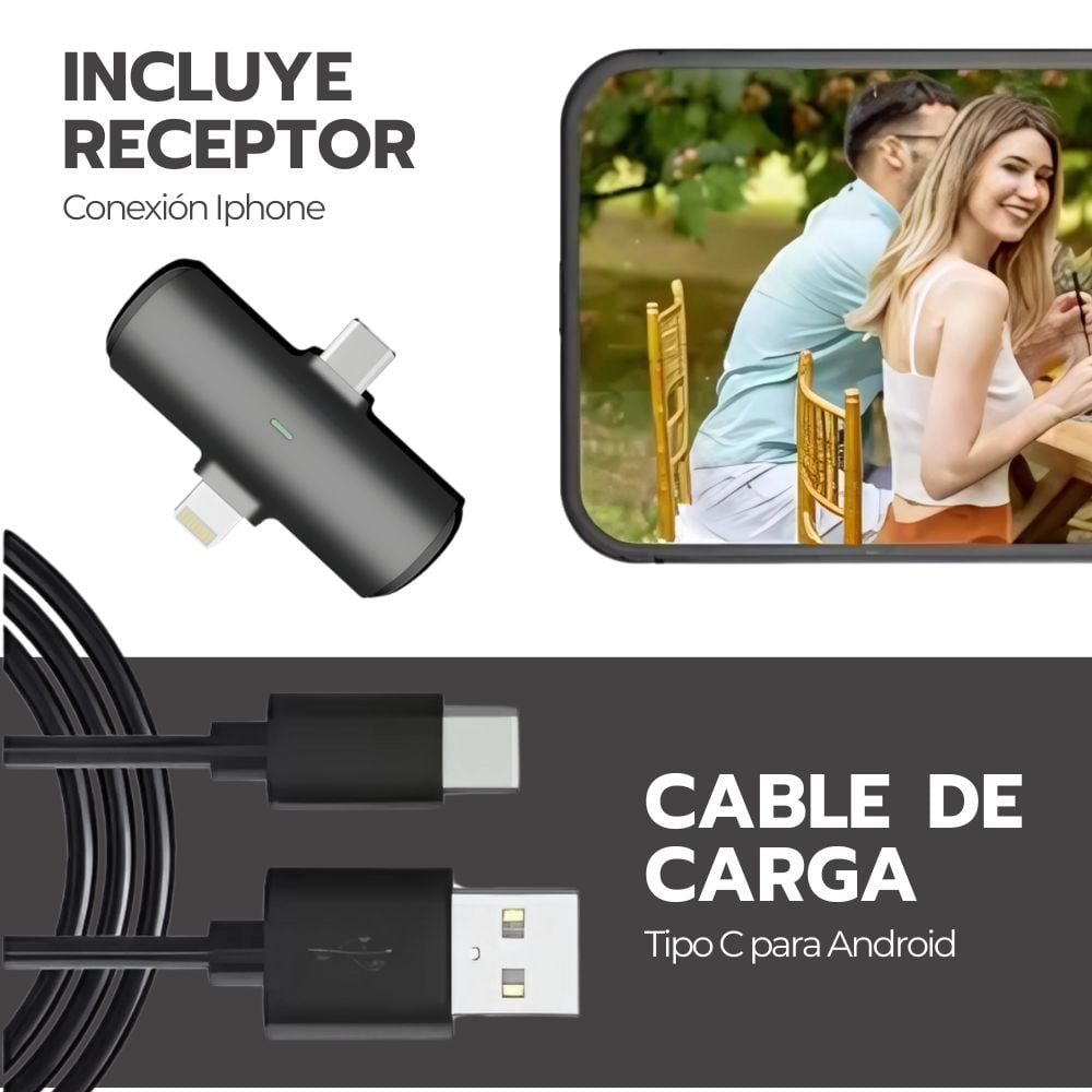 MICROFONO DOBLE INALAMBRICO CON RECEPTOR 2 EN 1 UNIVERSAL - 6