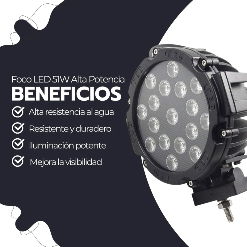 FOCO LED 51W ALTA POTENCIA IMPERMEABLE CON BASE UNIVERSAL - 3