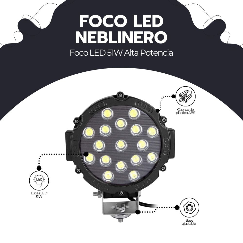 FOCO LED 51W ALTA POTENCIA IMPERMEABLE CON BASE UNIVERSAL - 4