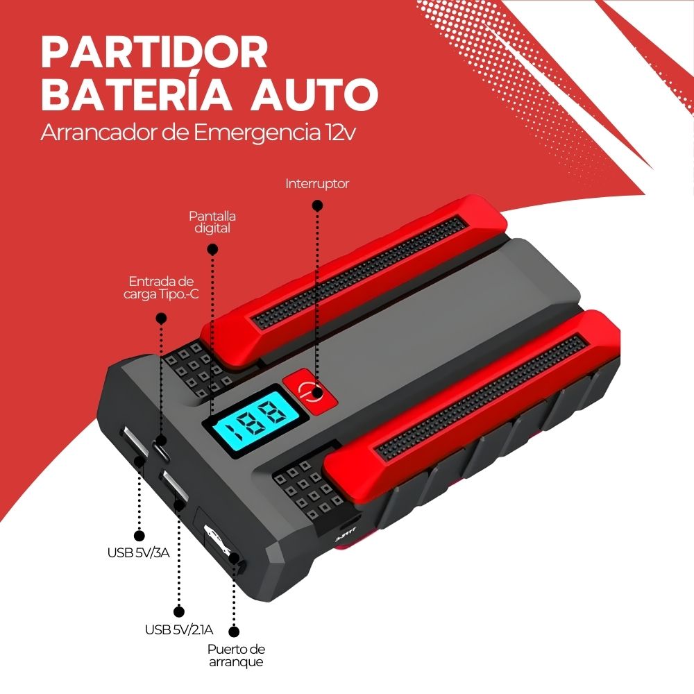 PARTIDOR BATERIA AUTO ARRANCADOR DE EMERGENCIA AUTOS 12V - 3