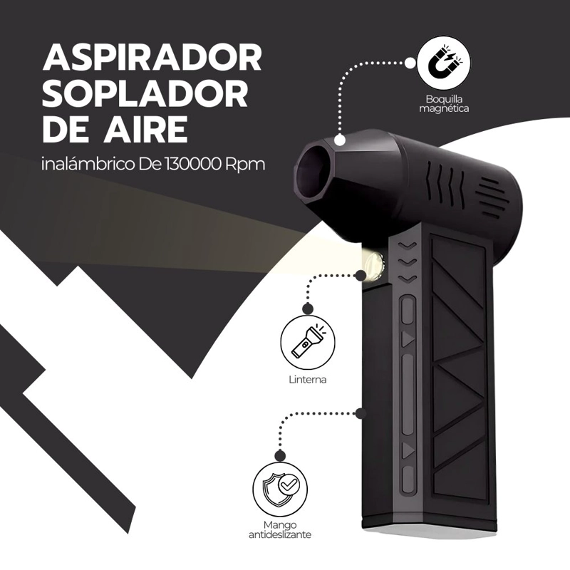 ASPIRADOR SOPLADOR DE AIRE INALAMBRICO DE 130000 RPM NEGRO - 3