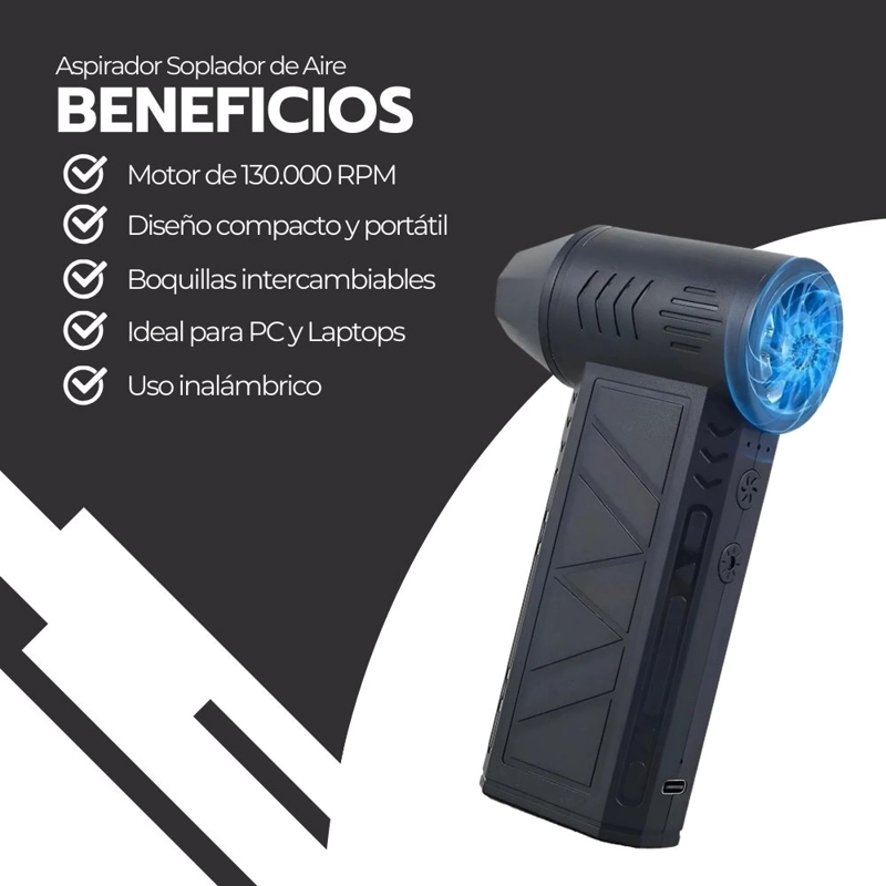 ASPIRADOR SOPLADOR DE AIRE INALAMBRICO DE 130000 RPM NEGRO - 4
