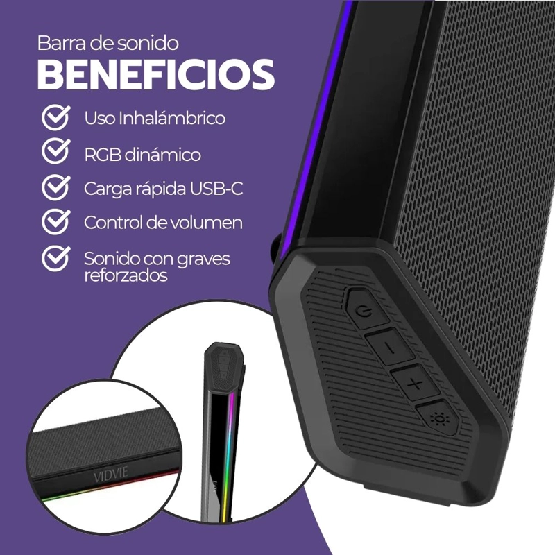 BARRA DE SONIDO BLUETOOTH 5.3 SOUNDBAR 80CM CON LUCES RGB - 4