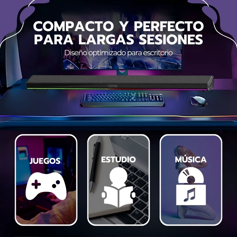 BARRA DE SONIDO BLUETOOTH 5.3 SOUNDBAR 80CM CON LUCES RGB - 6
