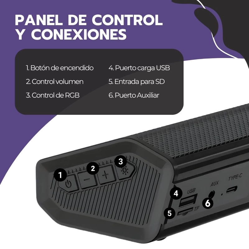 BARRA DE SONIDO BLUETOOTH 5.3 SOUNDBAR 80CM CON LUCES RGB - 9