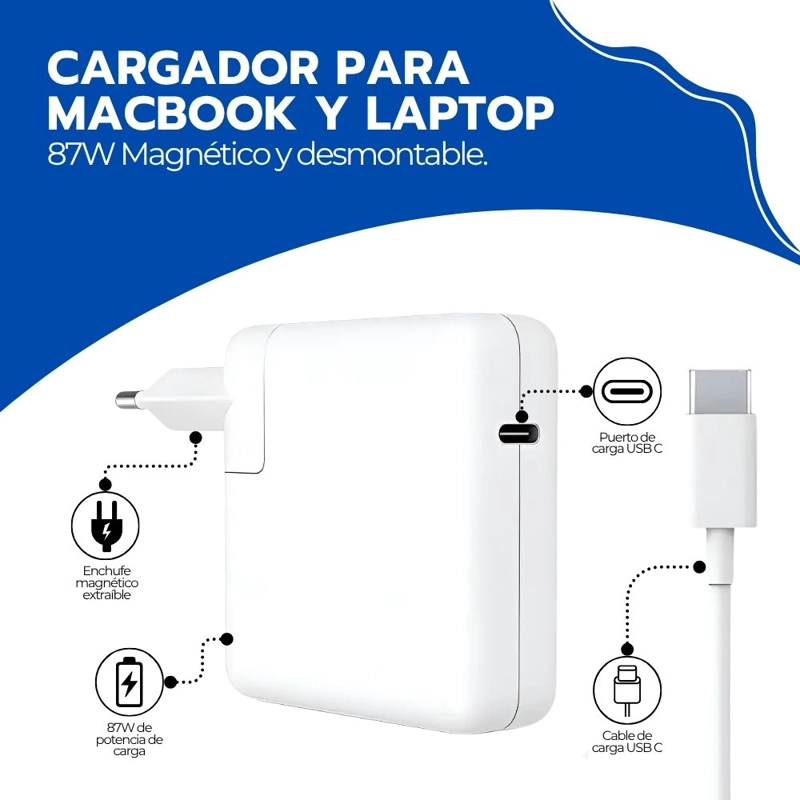 CARGADOR 87W CABLE TIPO C CARGA RAPIDA PARA LAPTOP Y MACBOOK - 4