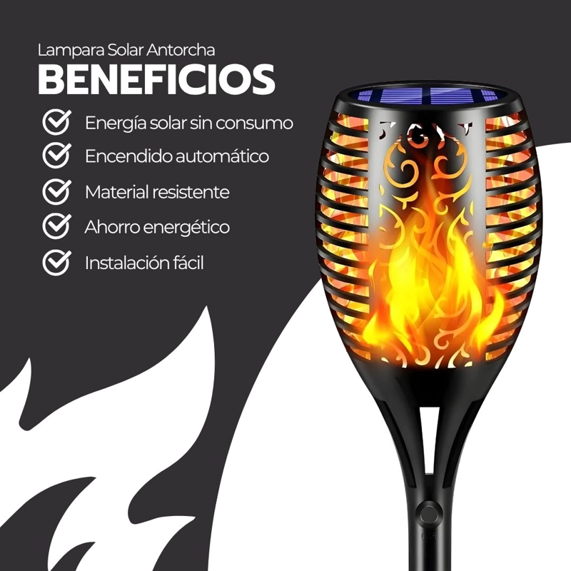 LAMPARA SOLAR ANTORCHA PARA JARDIN ESTACA EFECTO FUEGO IP65 - 4