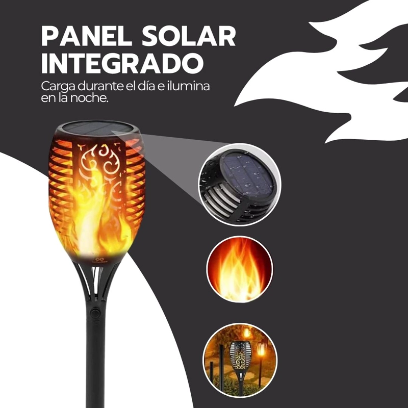 LAMPARA SOLAR ANTORCHA PARA JARDIN ESTACA EFECTO FUEGO IP65 - 6