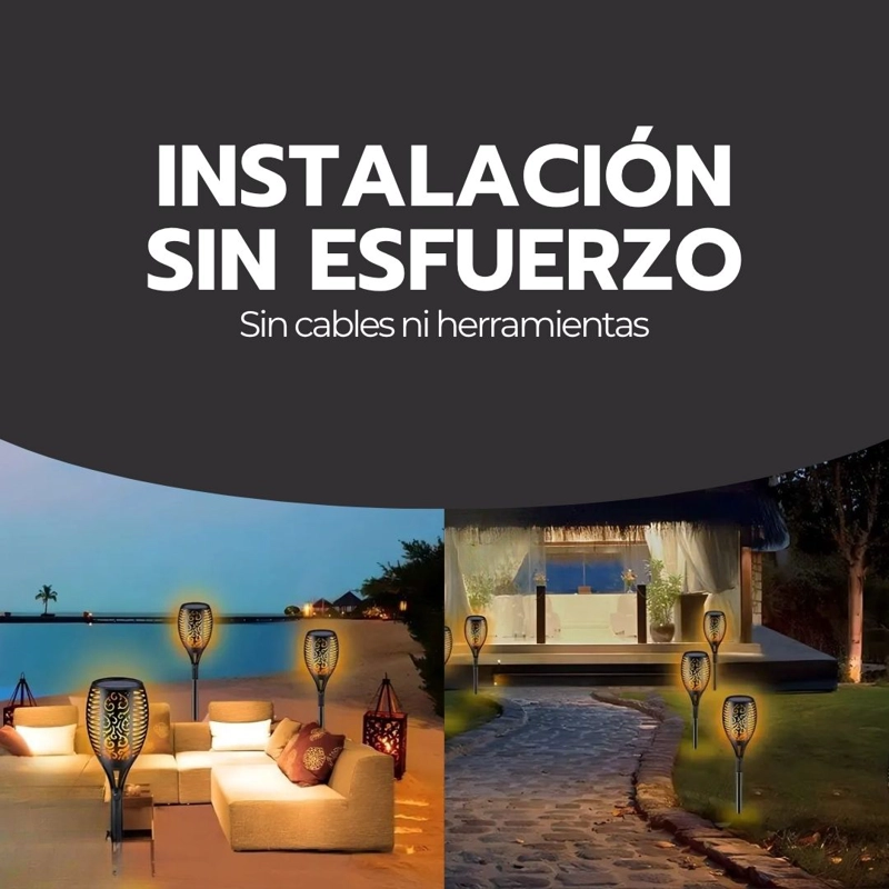 LAMPARA SOLAR ANTORCHA PARA JARDIN ESTACA EFECTO FUEGO IP65 - 9