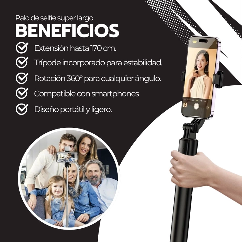 TRIPODE SUPER LARGO PALO SELFIE 170CM BLUETOOTH FOTO REMOTO - 4