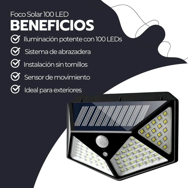 FOCO SOLAR 100 LED SENSOR MOVIMIENTO CON PINZA IP65 - 4