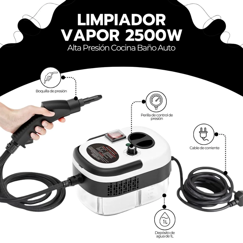 LIMPIADOR VAPOR 2500W ALTA PRESION COCINA BAÑO AUTO - 3