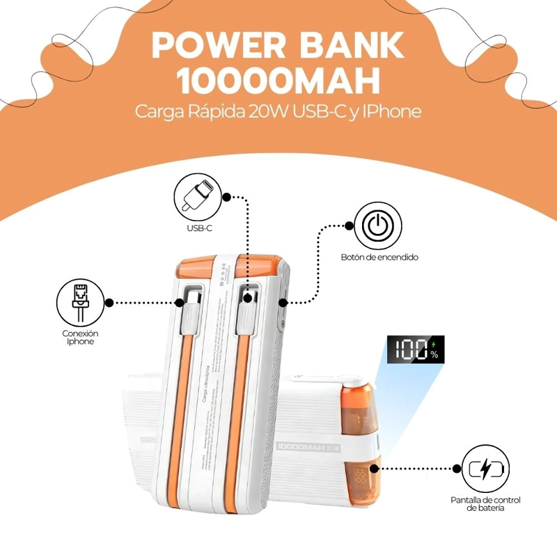 POWER BANK 10000MAH CARGA RAPIDA 20W USB-C - 3