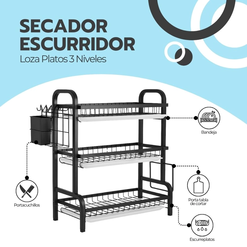 ESCURRIDOR SECADOR DE PLATOS 3 NIVELES ESTRUCTURA DE ACERO - 3