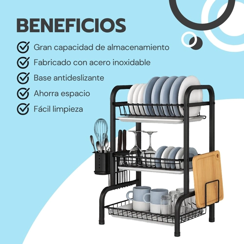 ESCURRIDOR SECADOR DE PLATOS 3 NIVELES ESTRUCTURA DE ACERO - 4
