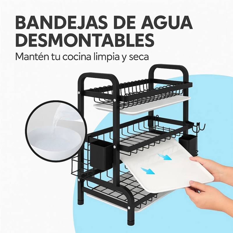 ESCURRIDOR SECADOR DE PLATOS 3 NIVELES ESTRUCTURA DE ACERO - 8