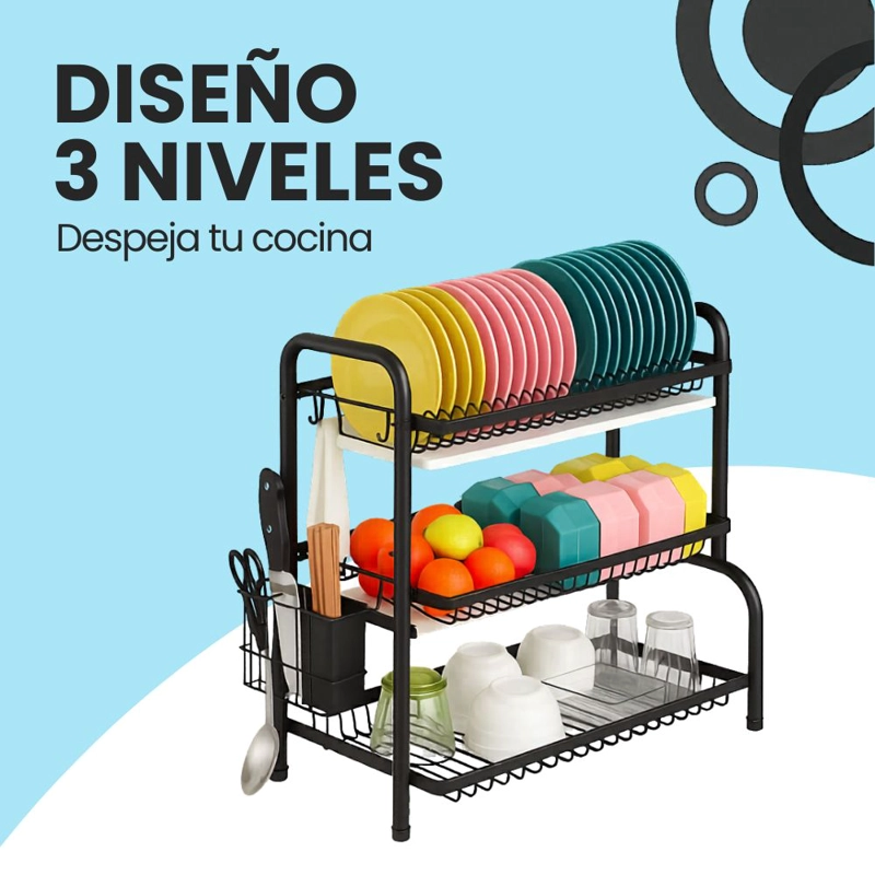 ESCURRIDOR SECADOR DE PLATOS 3 NIVELES ESTRUCTURA DE ACERO - 9