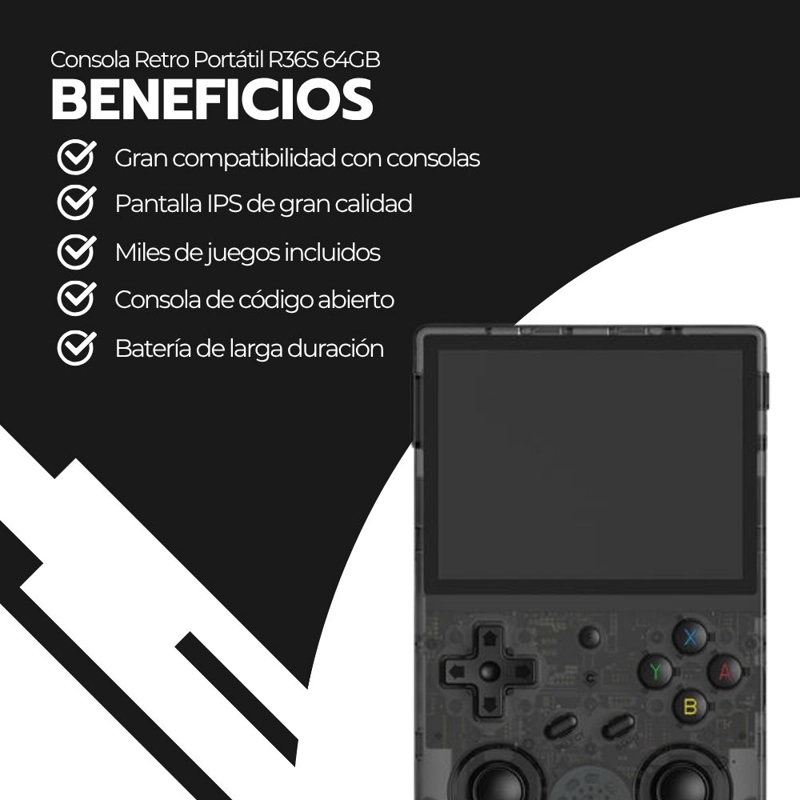 CONSOLA RETRO PORTATIL R36S 64GB WIFI +10000 JUEGOS NEGRO - 4