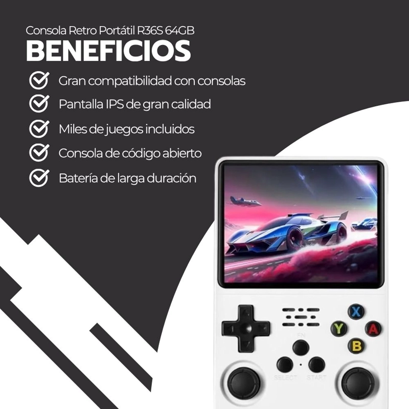 CONSOLA RETRO PORTATIL R36S 64GB WIFI +10000 JUEGOS BLANCO - 4
