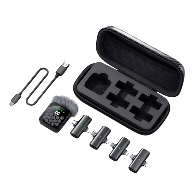 MICROFONO LAVALIER INALAMBRICO 4 EN 1 GRABACION PRO - 1