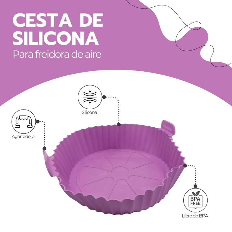 CESTA SILICONA FREIDORA AIRE BANDEJA ROSA CIRCULAR - 3