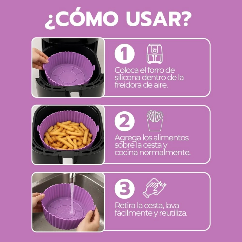CESTA SILICONA FREIDORA AIRE BANDEJA ROSA CIRCULAR - 7