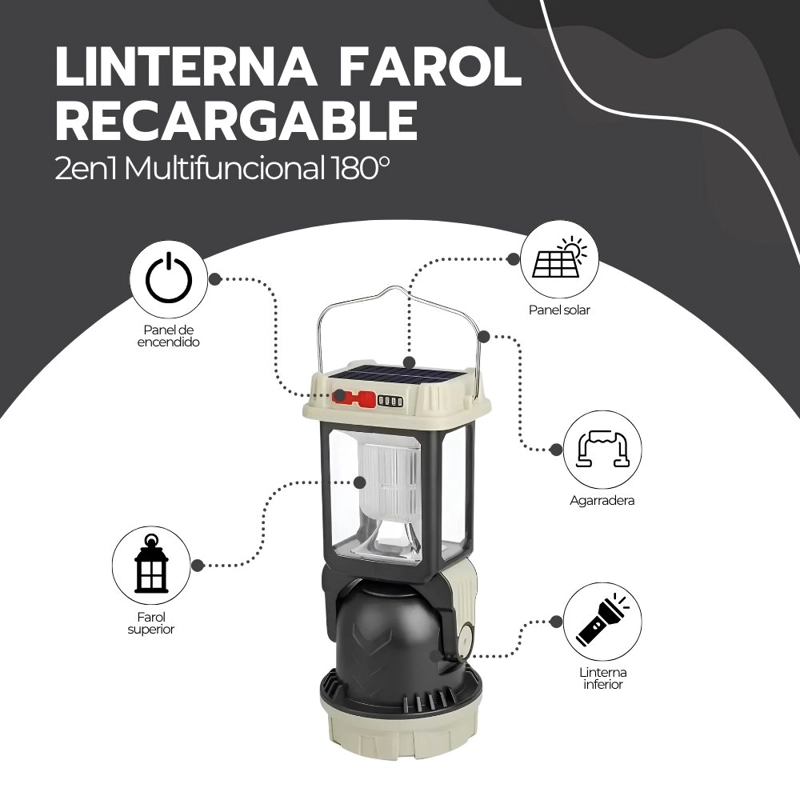 LINTERNA FAROL RECARGABLE DE MANO 2EN1 MULTIFUNCIONAL 180° - 3