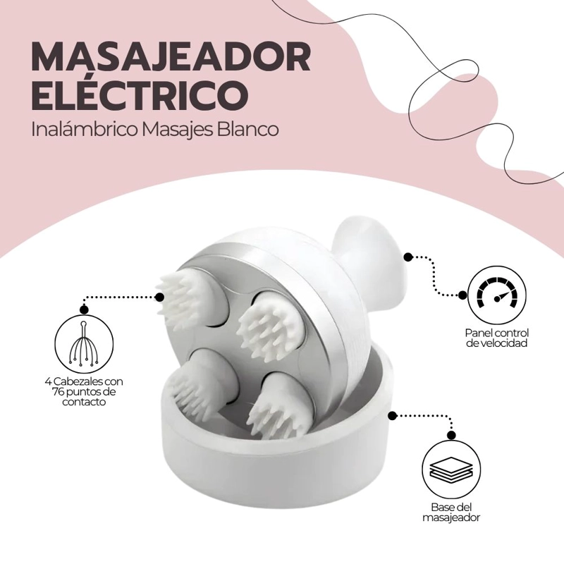 MASAJEADOR CABEZA ELE CTRICO INALAMBRICO MASAJES BLANCO - 3
