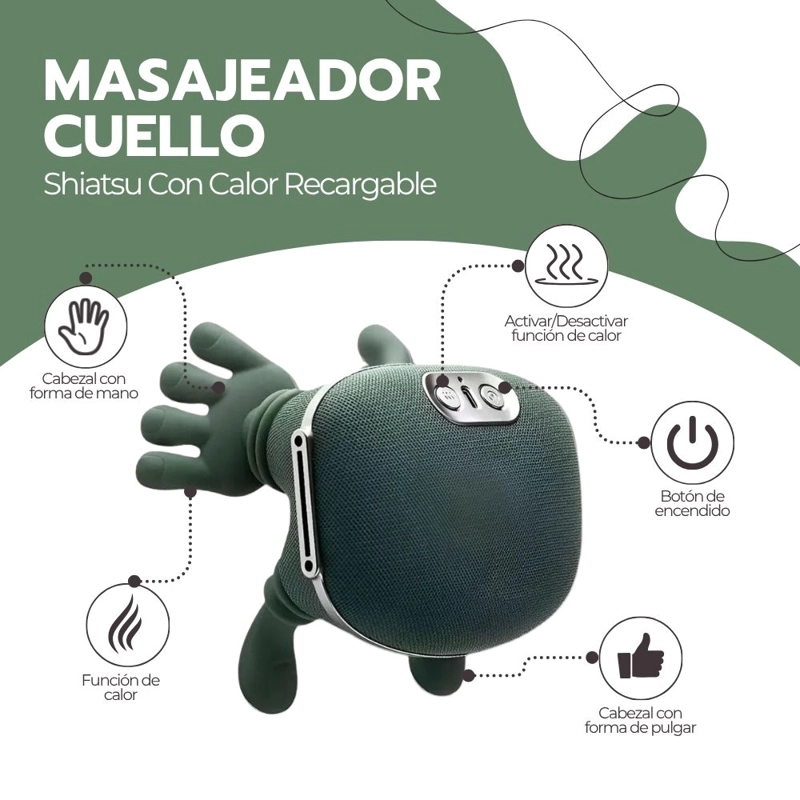 MASAJEADOR CUELLO Y HOMBROS SHIATSU CON CALOR RECARGABLE - 3