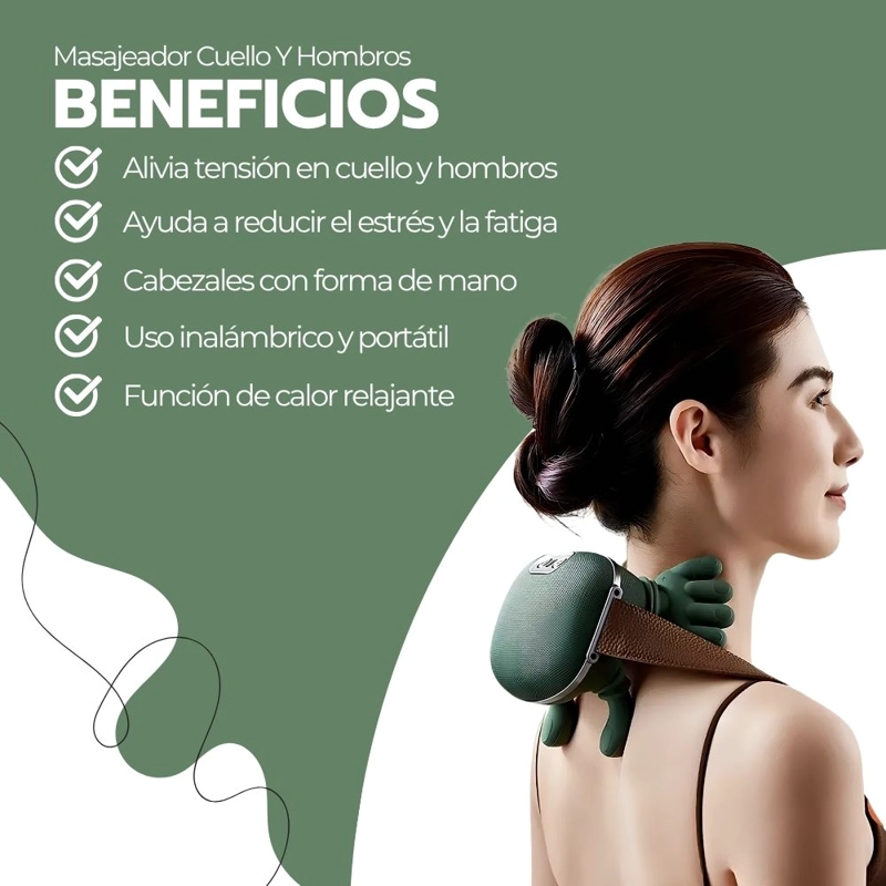 MASAJEADOR CUELLO Y HOMBROS SHIATSU CON CALOR RECARGABLE - 4