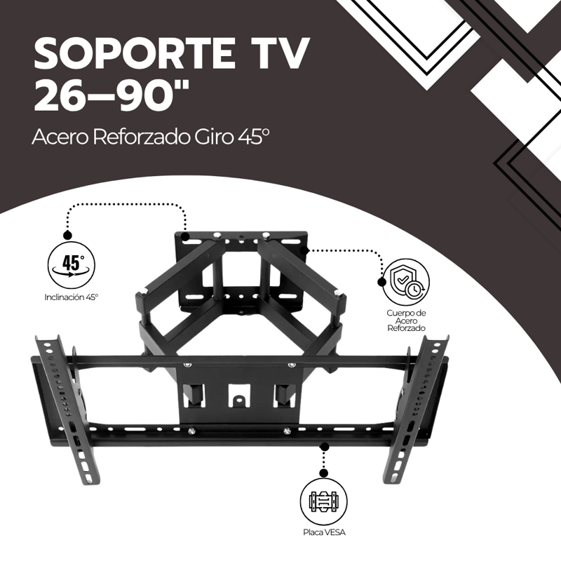 SOPORTE TV FULL MOTION 26–90' ACERO REFORZADO GIRO 120 - 3