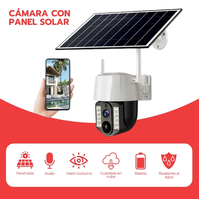 CAMARA SEGURIDAD SOLAR WIFI EXTERIOR 5MP IP66 VISION NOCTURNA 360 DETECCION MOVIMIENTO APP FULL HD - 5