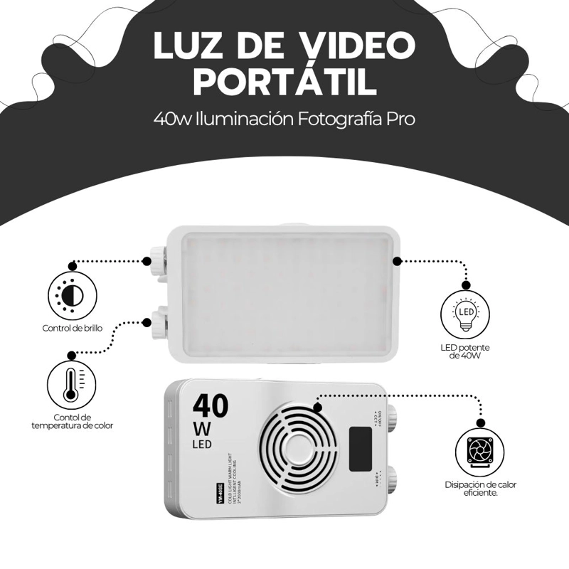 LUZ LED PORTATIL 40W RECARGABLE FOTOGRAFIA VIDEO STREAMING REGULABLE TEMPERATURA COLOR BICOLOR 11 - 3